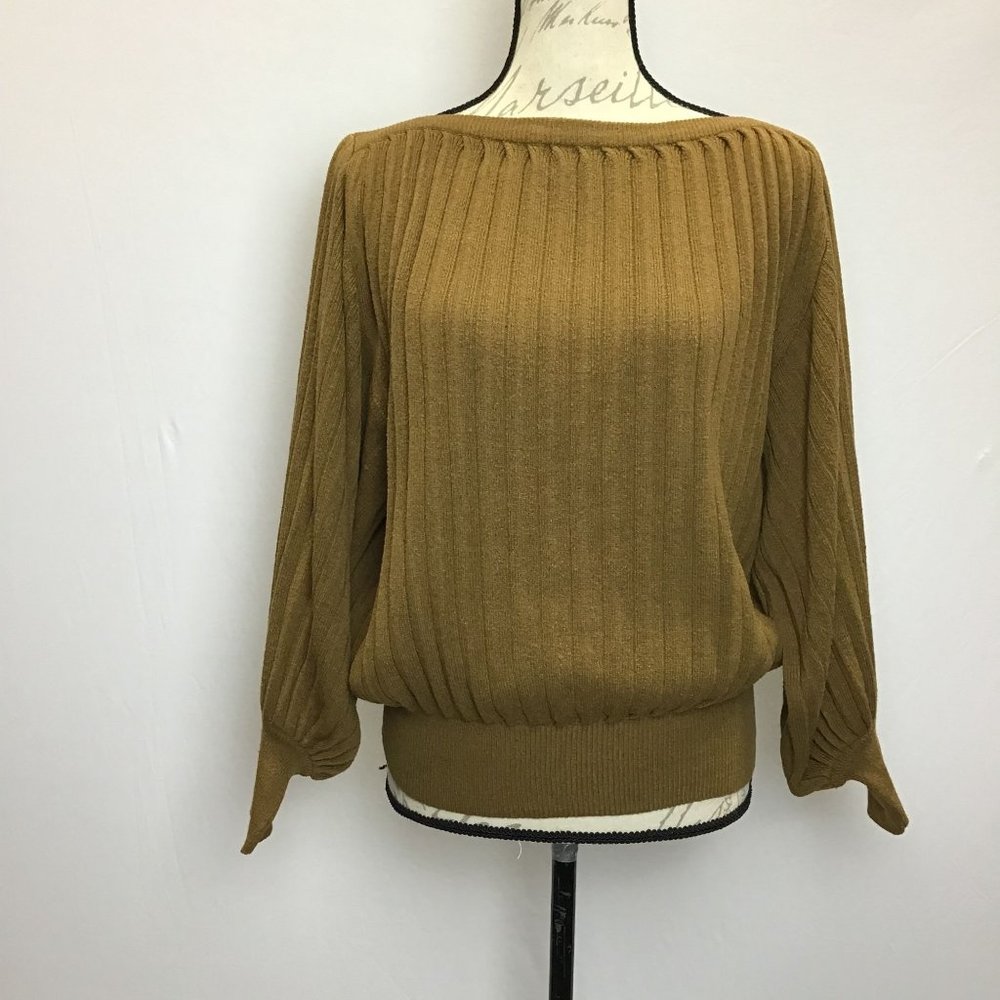 Balloon Sleeved Ribbed Knit Sweater